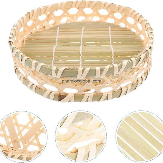 Plate Simple Square Candy Snack Wood Hand-woven Serving Items Vintage Baskets  Organizer Style Bamboo Round Vegetable Wicker Weaving Bowl