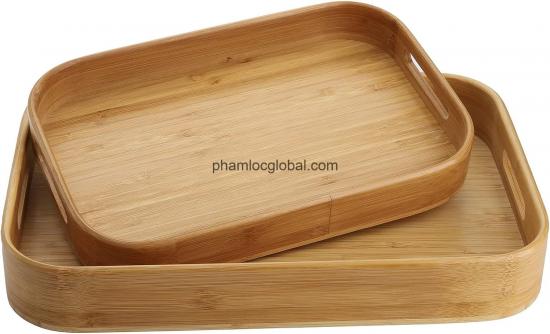 Bamboo Serving Tray, Solid Wood Breakfast Tray with Handles, Large Bamboo Food Tray Great for Dinner, Tea, Coffee, Bar, Parties