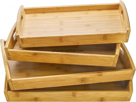 Bamboo Serving Trays with Handles, Rectangular Kitchen Food Tray for Eating, Dinner trays for Eating on Couch, Wood Serving Platter for Breakfast, Tea, Bar, Restaurant, Party or Bed