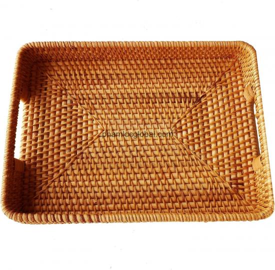 Handwoven Serving Tray, Decorative Rattan Basket Trays with Handles  Rectangular Bread Tray, Vintage Organizer Plate Wicker Basket Tray for Dessert, Snack, Candy