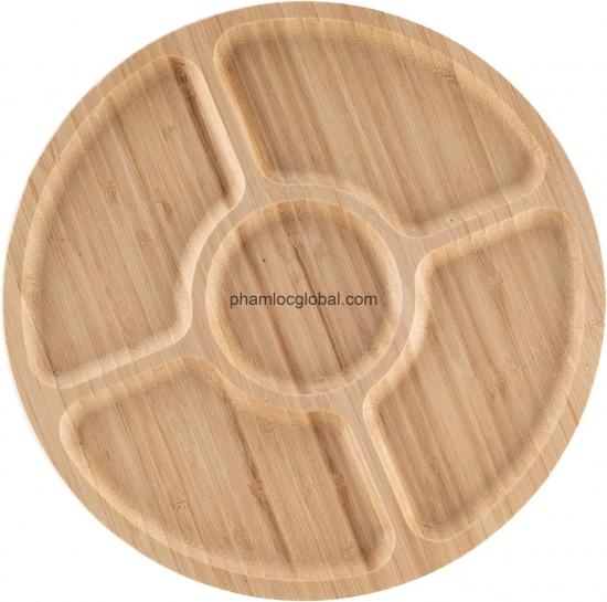 Bamboo Divided Serving Dish With Compartments Meat and Cheese Bamboo Serving Tray Sectional Party Platter for Snacks Fruits