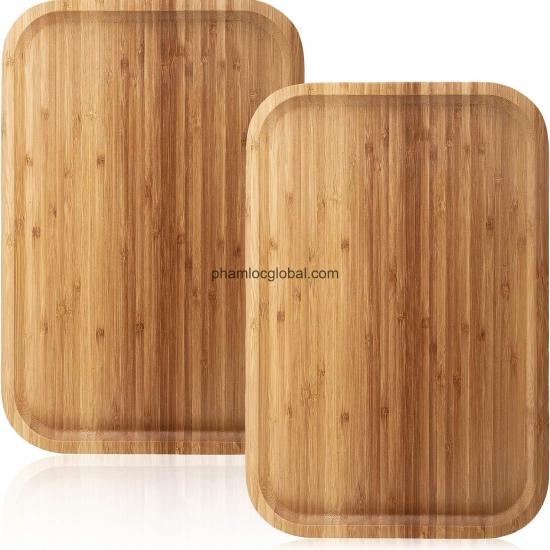 Bamboo Serving Platter Tray Cheese Charcuterie Decorative Bathroom Kitchen Dish Eco-Friendly