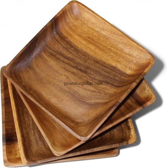 Wood Plates,Tableware for Dining - Hand Shaped - Inherently Unique - Displaying Natural Variations - Square Plates
