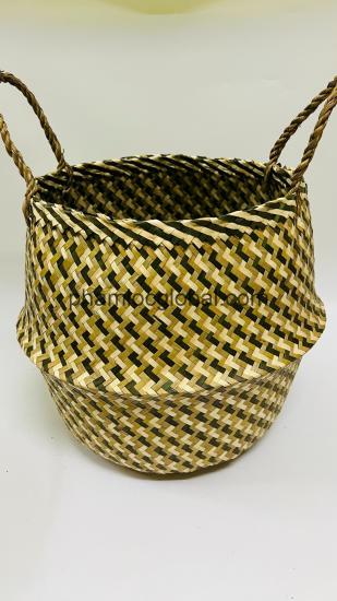 Woven Seagrass Plant Basket - Wicker Belly Basket Planter Indoor with Plastic Liner and Handles, Natural Plant Pot