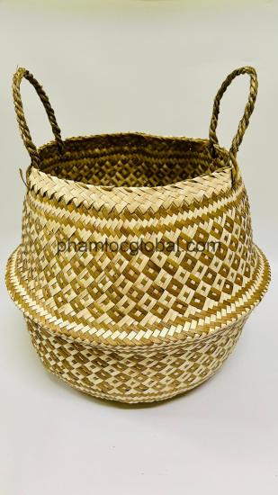 Seagrass Plant Basket - Wicker Belly Basket Planter Indoor with Plastic Liner and Handles, Natural Plant Pot for Fiddle Leaf Fig Tree, Snake Plant