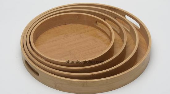 Bamboo Wood Round Tray With Handles, Tea & Coffee Table Decorative Serving Tray Food Storage Platters for Serving Beverages & Food on Bar Living Room Home Dining Table